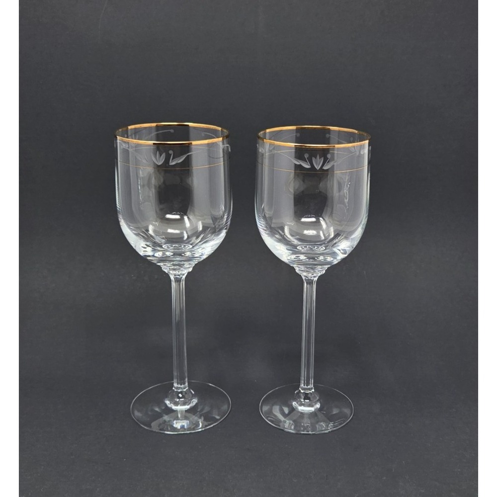 Set of 2 VTG Liberty by Lenox Water Goblets 8 3/8" Gold Rim Blown Glass